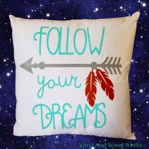 FOLLOW Your Dreams White Throw Pillow Cover and Pillow Insert‎
